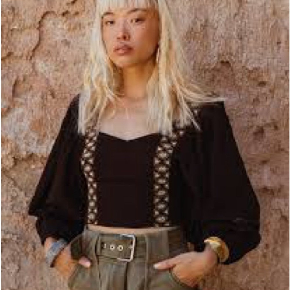 Mari + Fatou crop top Alina beaded top with balloon sleeves